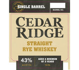 Cedar Ridge Distillery 3 Years Old Single Barrel Straight Rye Whiskey